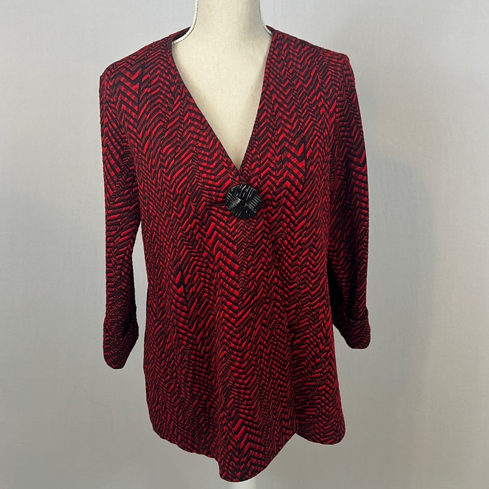 Ali Miles Black Red Striped  1-Button Stretch Jacket Medium